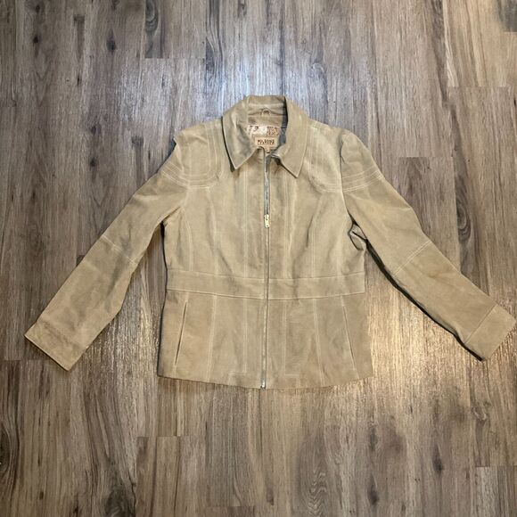 Vtg Wisons Leather Jacket Womens Size Large Suede Tan 90s Floral Print Lined Coa - Picture 1 of 11